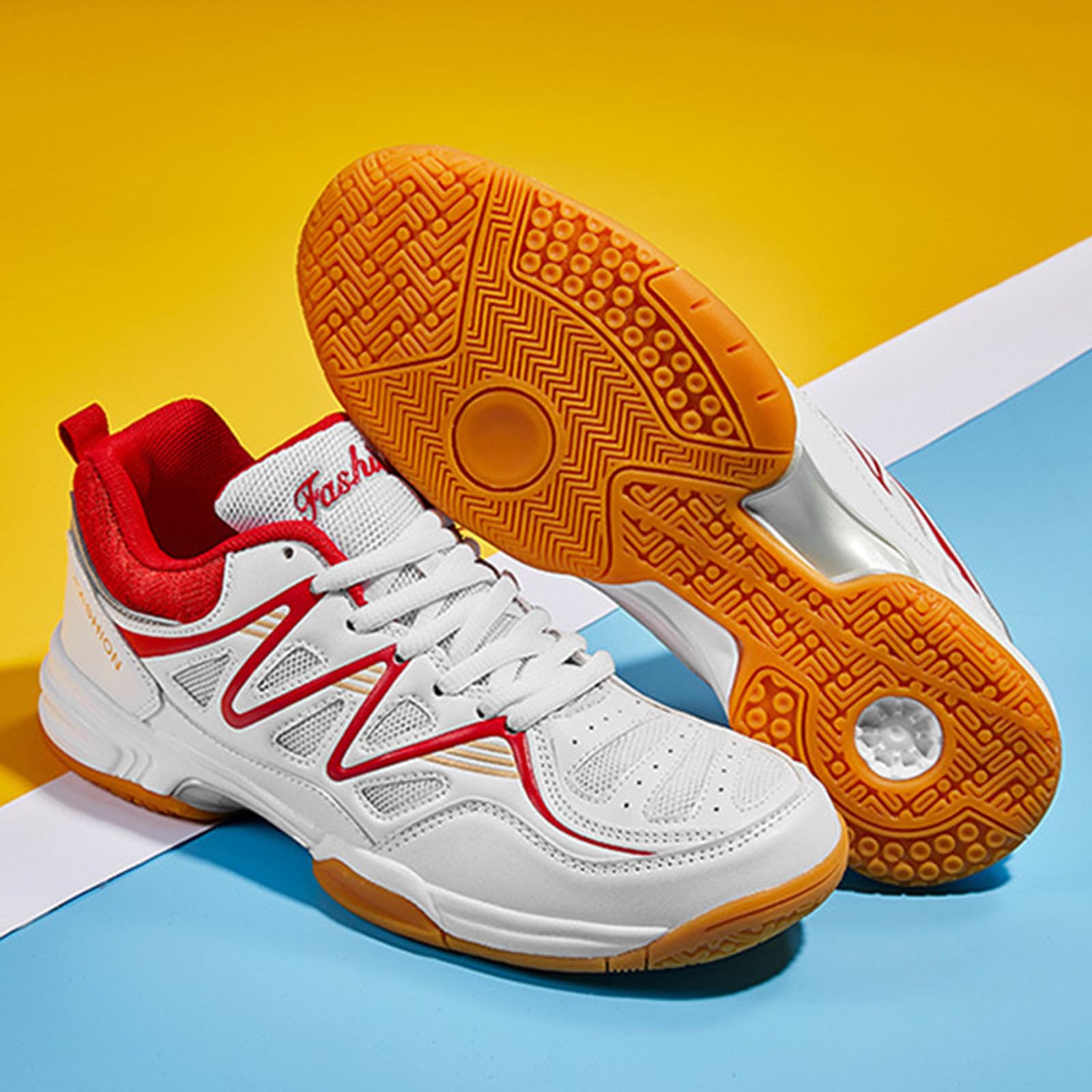 Zapatillas De Tenis Bádminton para Hombres Zapatos De Entrenamiento En La Corte Interior Anti-Slip Liviano para Voleibol De Calabaza De Raqueta,Rojo,44 EU
