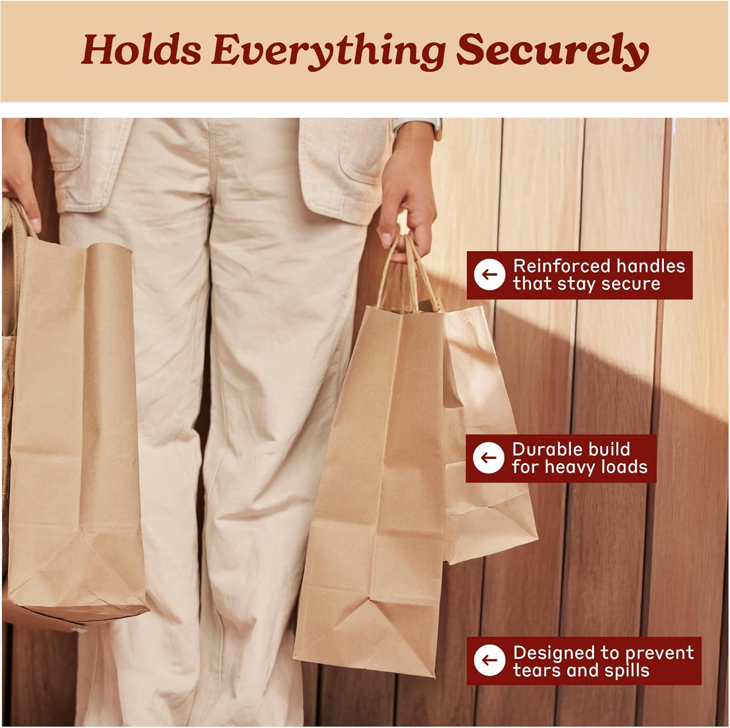 PTP BAGS Natural 10" x 5" x 13" Missy Bags [Pack of 50] Recyclable Kraft Paper Gift, Food Service Tote Bags