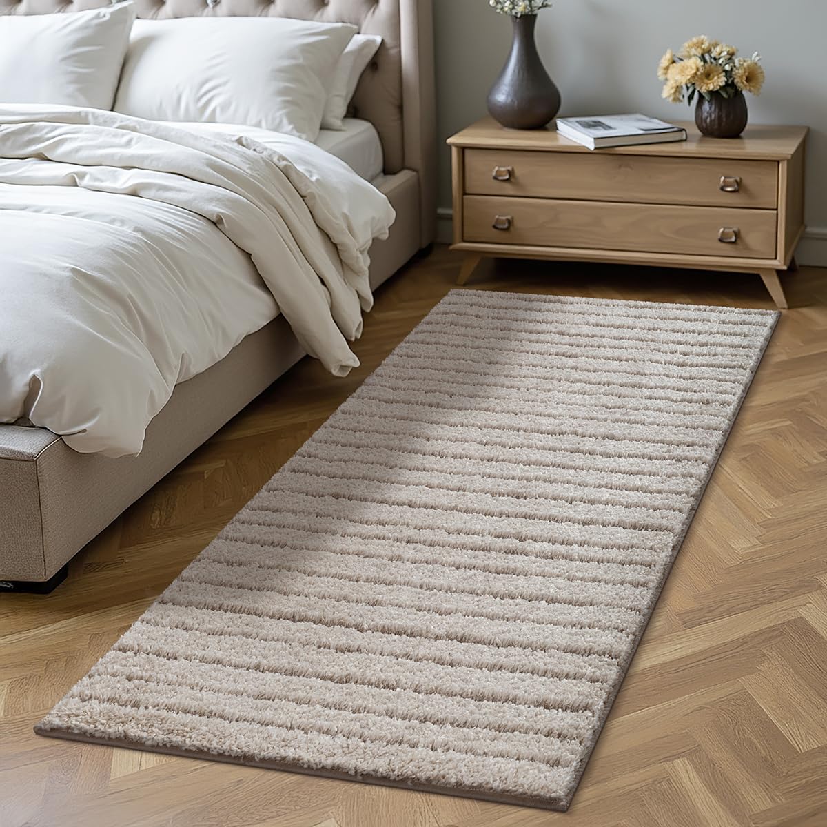 the carpet Bahar Shaggy Elegant Designer Living Room Rug, Soft & Easy-Care High Pile Living Room Rug in Beige, 80 x 150 cm