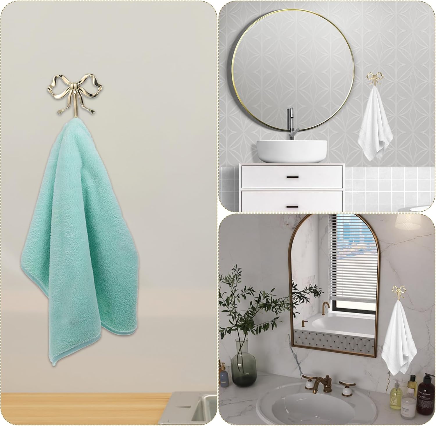4pcs Large Size Gold Bow Knot Hooks Gold Coat Hook Bow Wall Door Hanger Bowknot Hook Metal Bows Hooks for Wall Towel-Hook Coat Hanger Decorative Holder for Wedding Bathroom Living Room Kitchen Decor