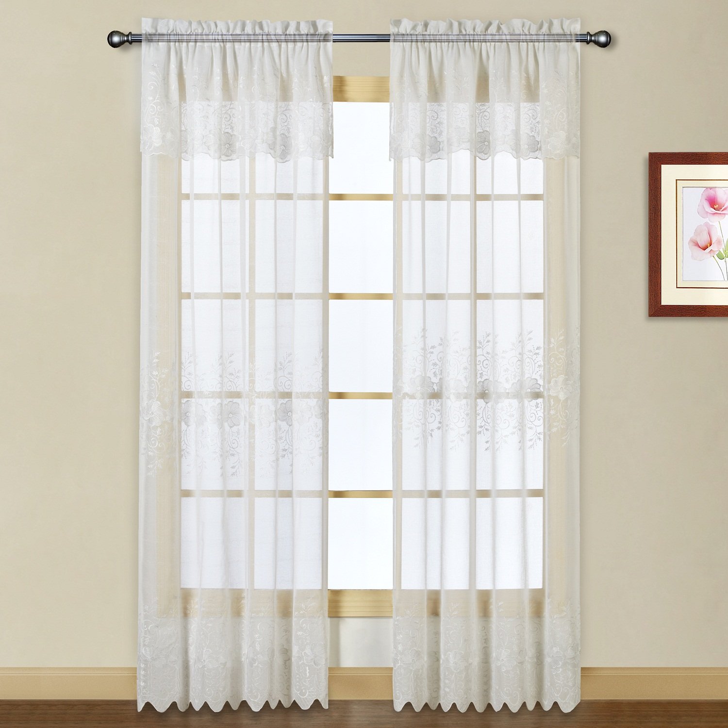 United Curtain Marianna Embroidered Sheer Window Curtain Panel, 50 by 63-Inch, White