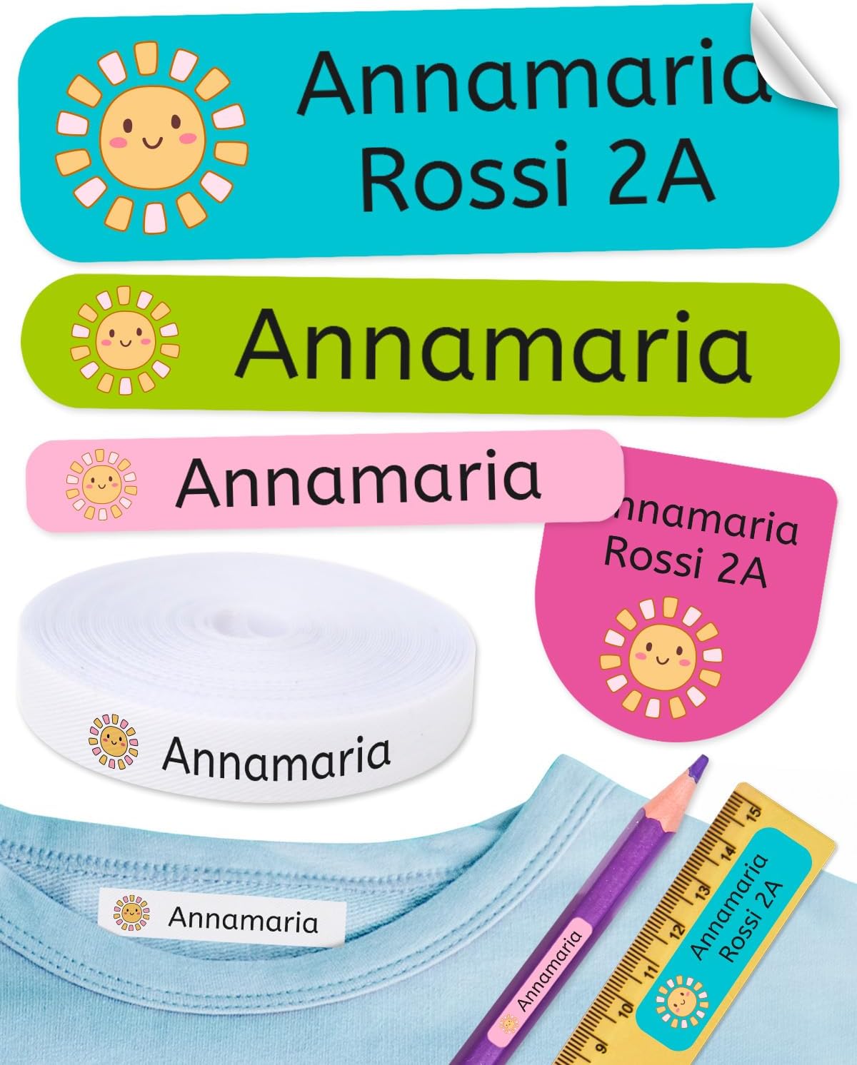310 Custom Name Labels with Icon. 200 Eco-Friendly Iron-On Fabric Labels + 110 Waterproof Stickers for School, Daycare & Nursing Home