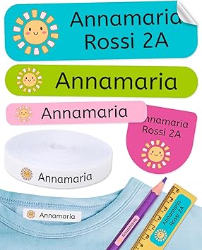 155 pcs Personalized Name Labels for kids school. 100 Iron on labels for clothing and 55 Name tag Stickers. Labels to mark clothes and school supplies. Color 9