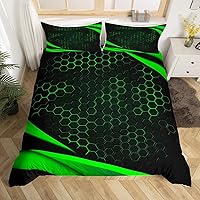 Vista 9 de Juego de ropa de cama de panal de abeja, funda de edredón geométrica 3D de colmena hexagonal de colmena tamaño Queen para niños y hombres, funda
