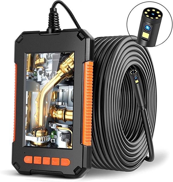 DDENDOCAM Endoscope Inspection Camera Dual-Lens Endoscope 4.3'' Screen Borescope 1080P HD Snake Camera with 8 LED Lights, Semi-Rigid Cable, 32GB TF Card (10M)