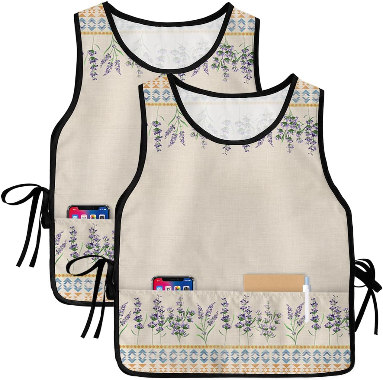 Geometric Abstract Cobbler Aprons with 2 Pockets for Women Men, Ombre Blue Minimalistic Stripes