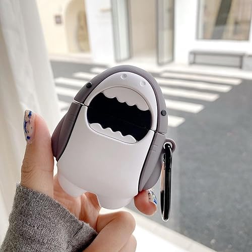 Miniatura 8 de Bonita funda de tiburón para AirPods de 2 generación de 1 generación, divertida funda de dibujos animados en 3D Kawaii con kit de limpieza y llavero
