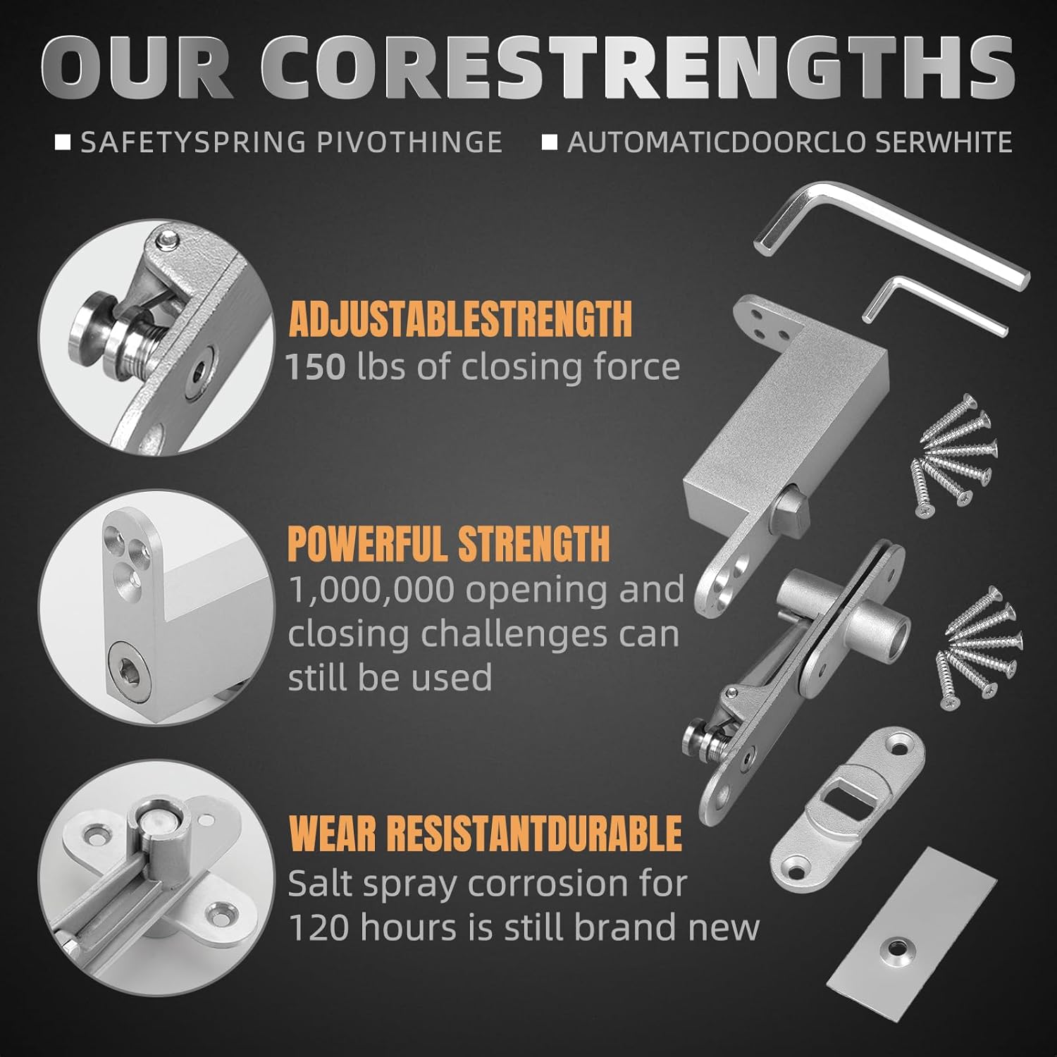 Self Closing Pivot Door Hinge, Heavy Duty Hidden Hinge for Commercial and Home Use, Opens Inward & Outward for Wooden Secret Door