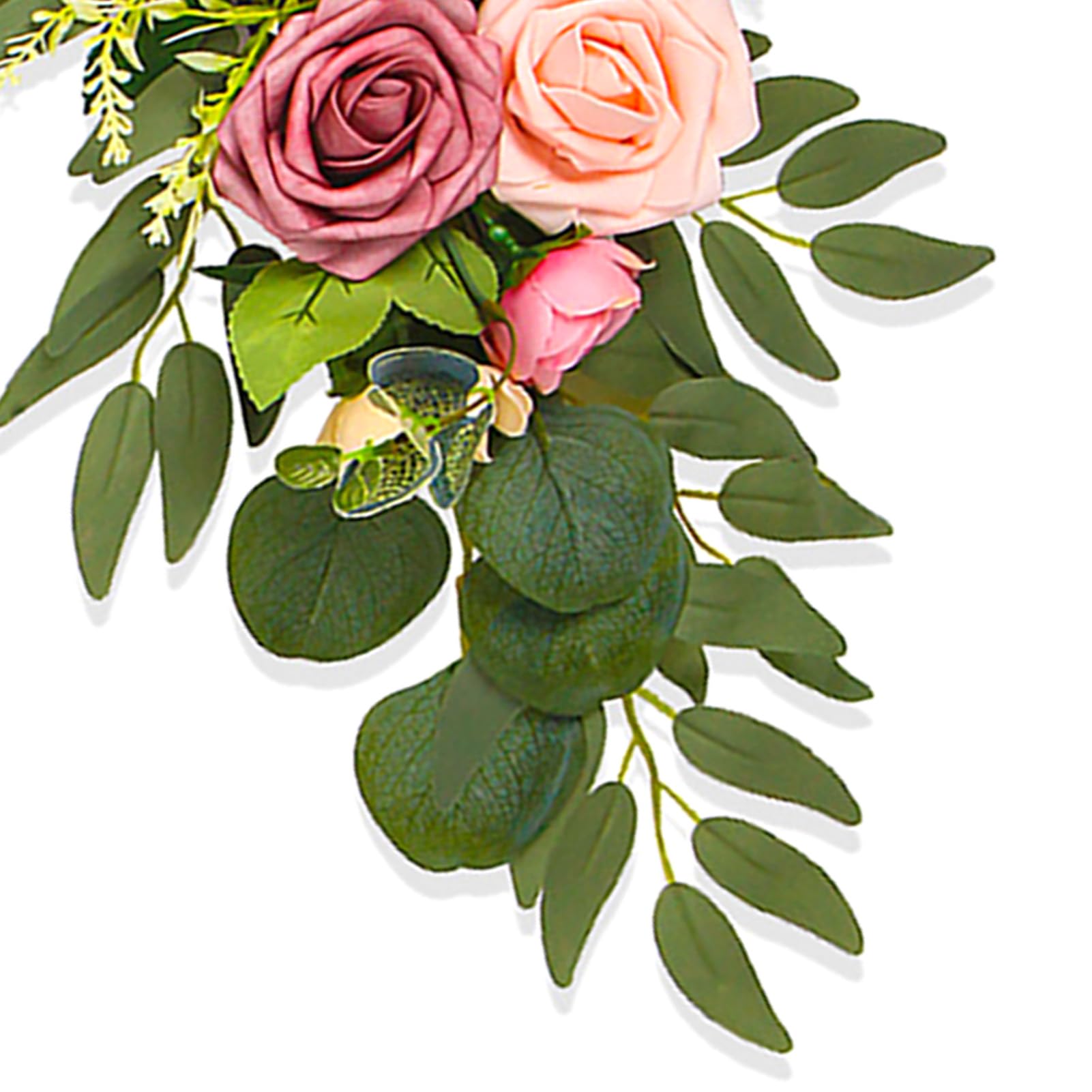 Set di 2 fiori artificiali romantici europei retrò floreali per pannelli di benvenuto di nozze, facili da installare, per porta d'ingresso o ingresso (rosa)