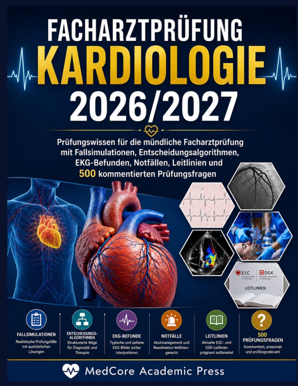 Facharztprüfung Kardiologie 2026/2027: Prüfungswissen für die mündliche Facharztprüfung mit Fallsimulationen, Entscheidungsalgorithmen, EKG-Befunden, ... und 500 kommentierten Prüfungsfragen