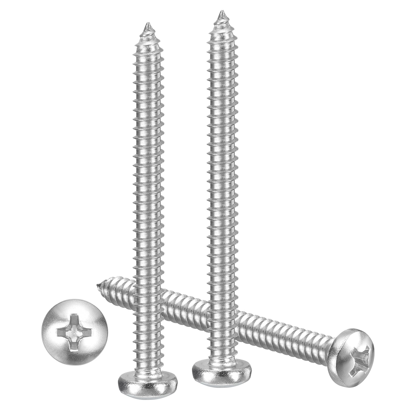 METALLIXITY Phillips Pan Head Self Tapping Screws(#14x4") 25Pcs, 304 Stainless Steel Self Drilling Screw for Metal Wood Plastic, for Cabinet Wall Shutter Plate Rock Furniture, Silver Tone — image 1