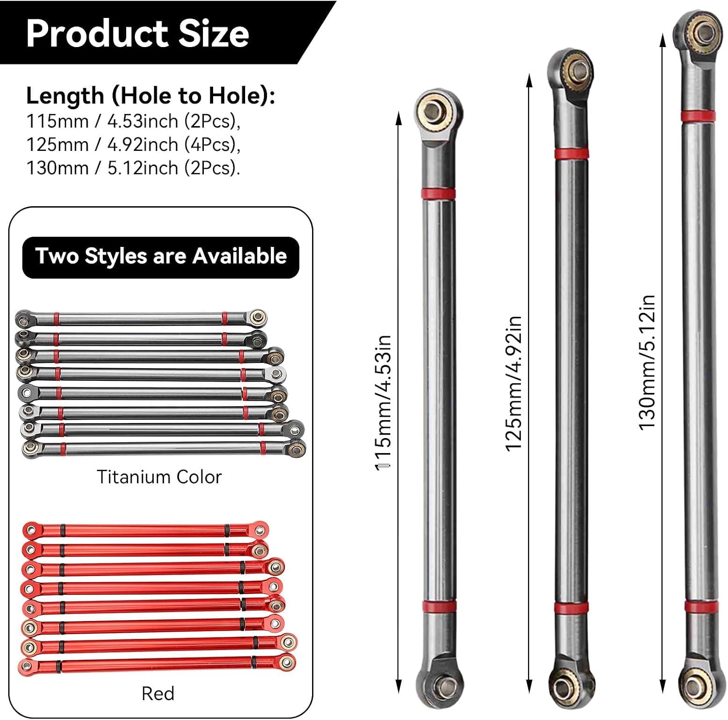 RC Link Rods, 8Pcs Aluminium Alloy Rod Links Linkage Chassis 313mm Wheelbase for Axial SCX10 1/10 Scale RC Crawler Car Steering Linkage Upper & Lower Upgrade Parts(Ti) image 2
