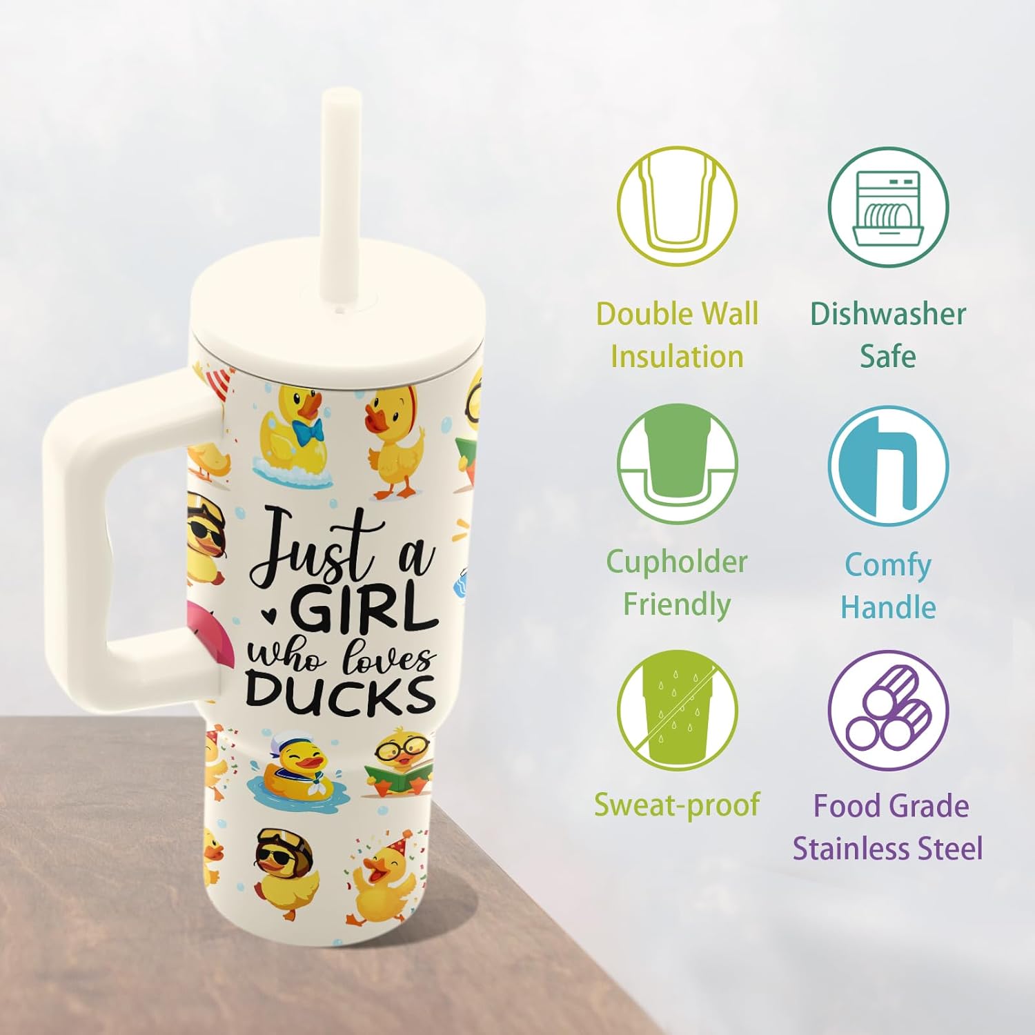 Hiboss Duck Gifts for Women Girls, Just a Girl Who Loves Duck Tumbler 24 Oz, Stainless Steel Insulated Rubber Ducks Mug Cup Stuff, Birthday Gifts for Ducks Lovers - Image 7