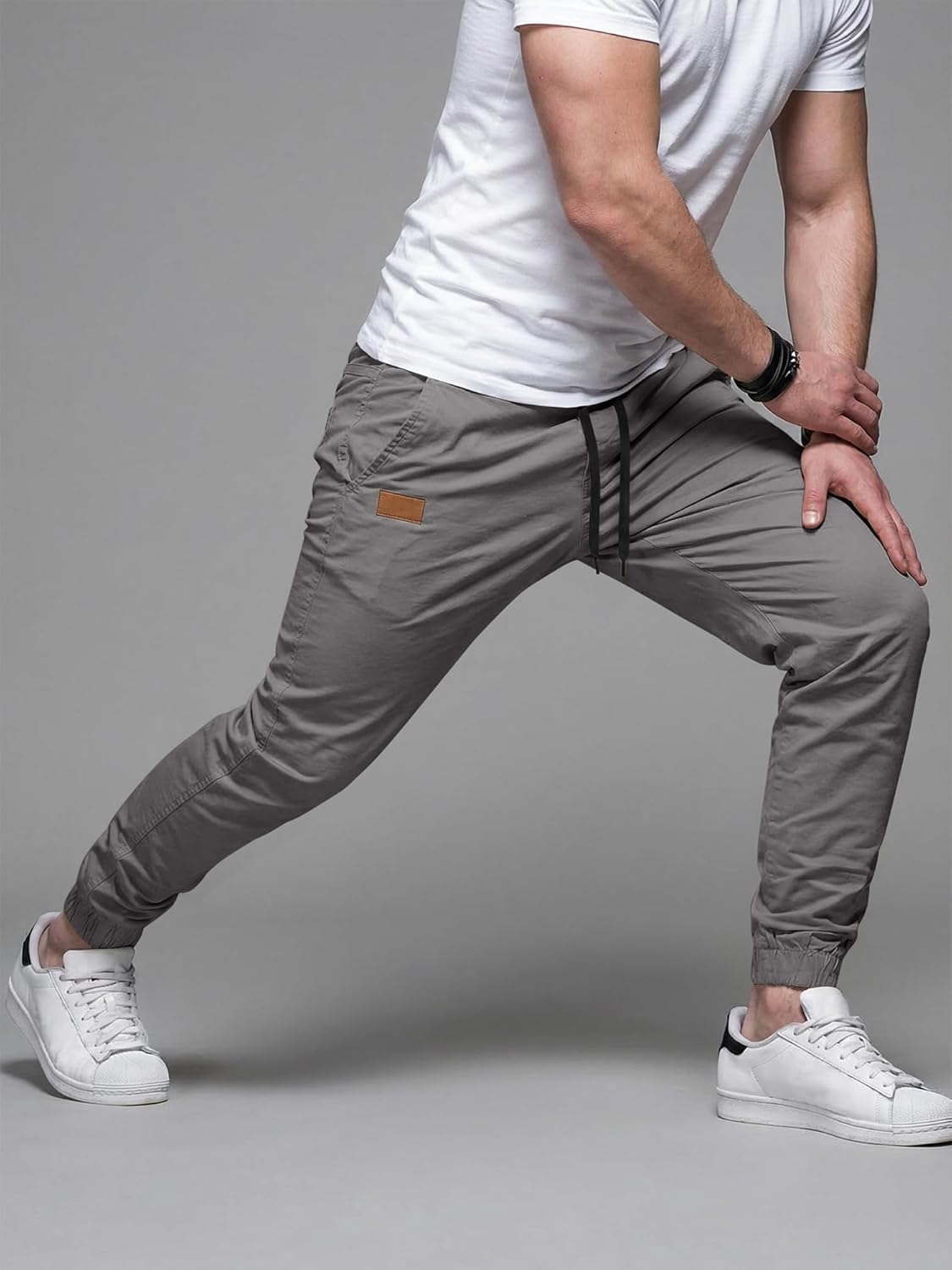 JMIERR Mens Casual Joggers Pants - Cotton Drawstring Chino Cargo Pants Hiking Outdoor Twill Track Jogging Sweatpants Pants