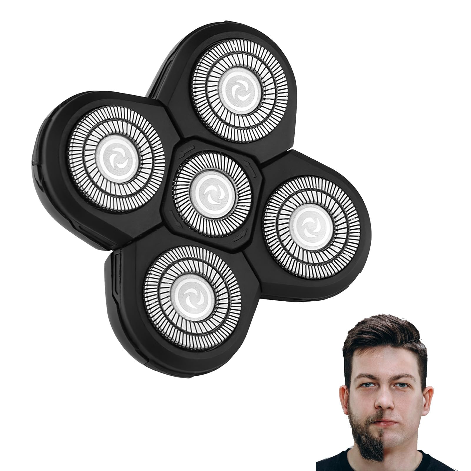 Cabezal de cuchilla eléctrica universal 5D, cuchillas de repuesto hipoalergénicas, cabezales de afeitadora giratorios para recortar cara y cabeza, cabezal de hoja de respaldo para hombres (negro, 5