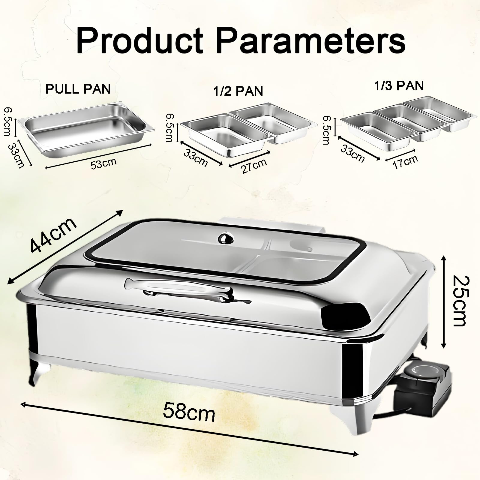 Chafing Dish Elettrico, 9L, 400W, Temperatura Regolabile(Full Pan) | Professionale Scaldavivande Elettrico per Buffet Acciaio Inox, Contenitore Scalda Cibo per Buffet, Feste e Banchetti