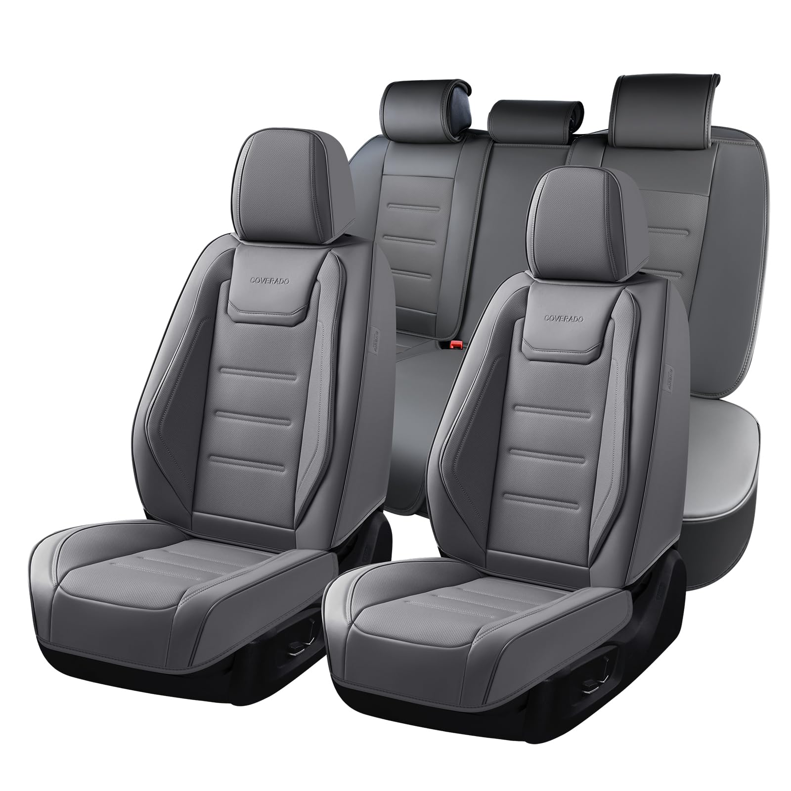 Coverado Car Seat Covers Full Set, Seat Covers for Cars, Car Seat Cover, Car Seat Protector Waterproof, Leather Car Seat Cushion, Universal Car Interior Covers Seat Protectors for Most Cars Gray