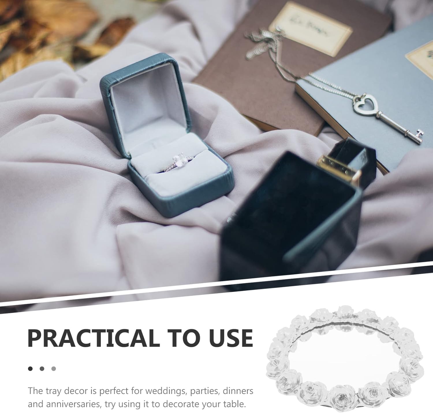 Cabilock Elegant Mirrored Flower Tray Multi-Purpose Decorative Jewelry and Makeup Organizer for Dresser Vanity Bathroom and Bedroom for Weddings and Anniversaries