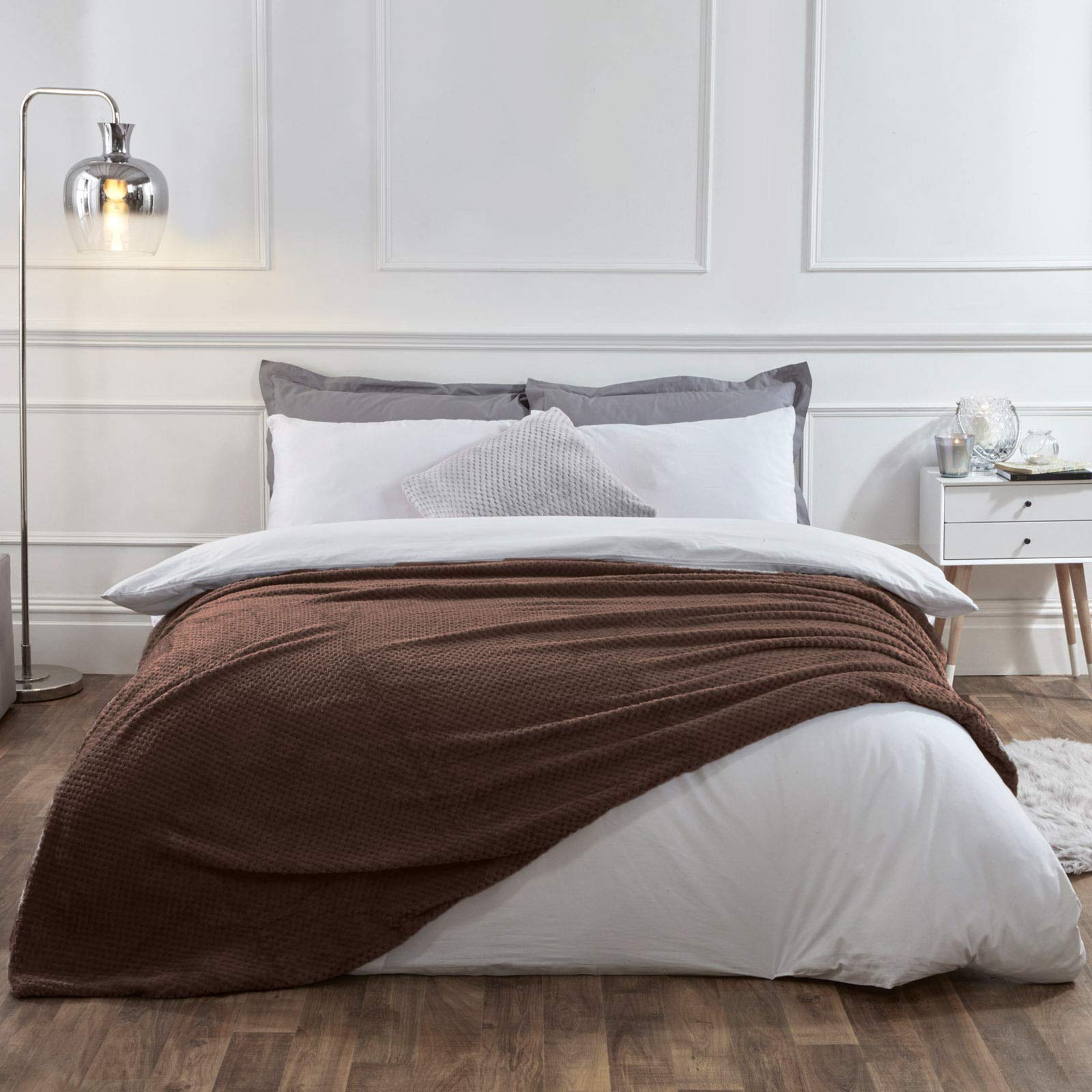 Popcorn Überwurfdecke King Size – 200x240 Cm, Aus Polyester-Fleece, Weich & Kuschelig, Silber
