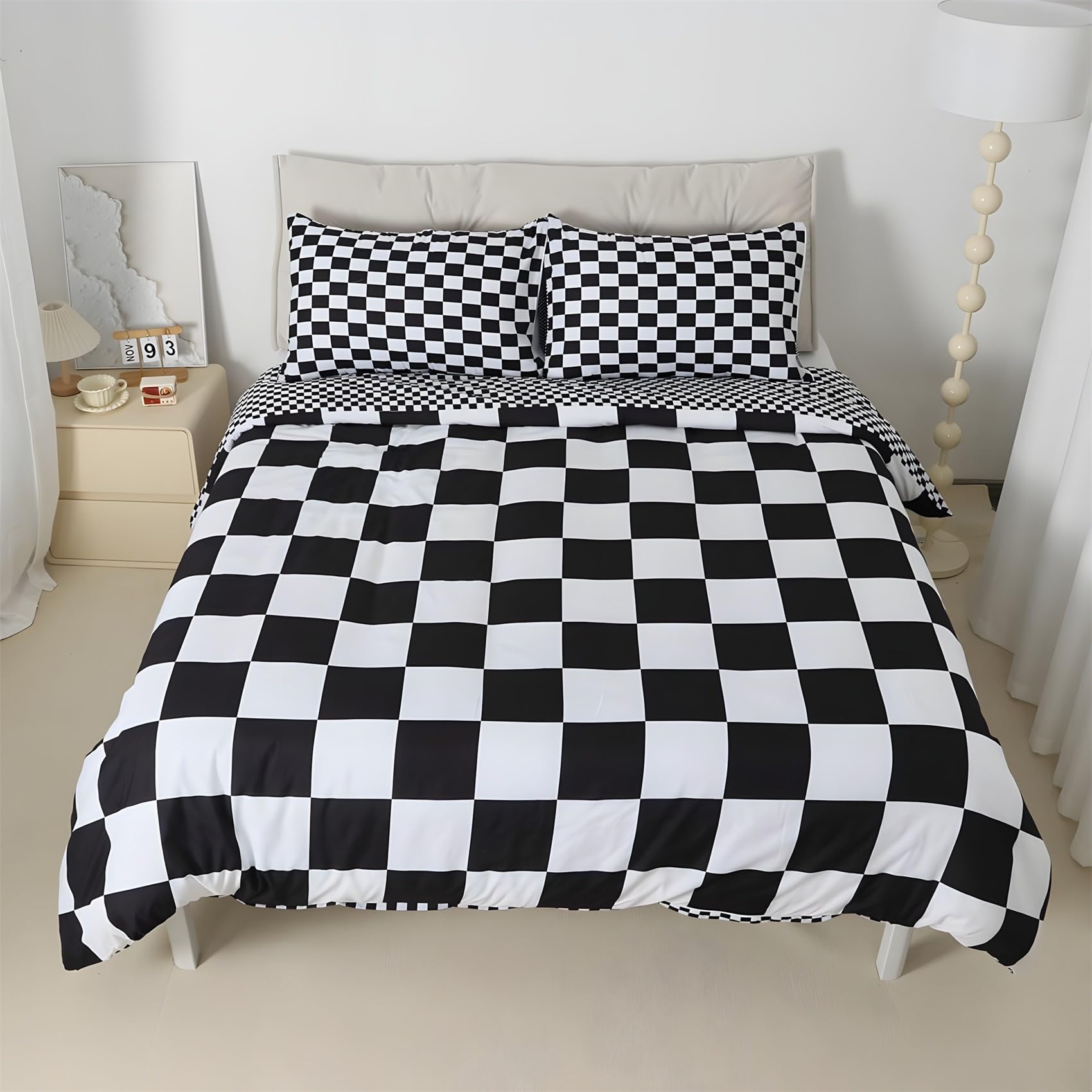 Housse de couette 240x260 damier élégant en microfibre douce et durable