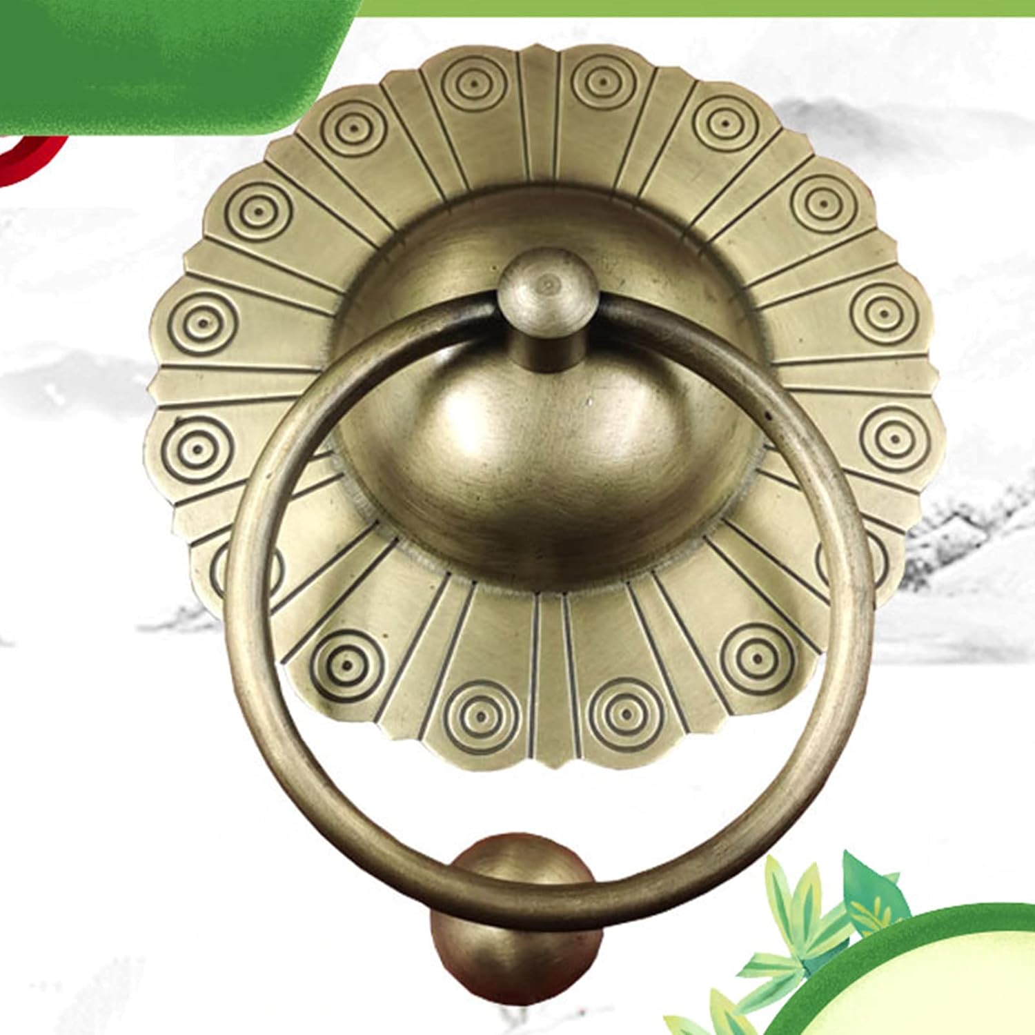 Bronze Door Handle, Antique Door Knocker, Chinese Retro Wooden Door Ring, Front Door Decoration Accessories for Villa/15.6Cm Diameter