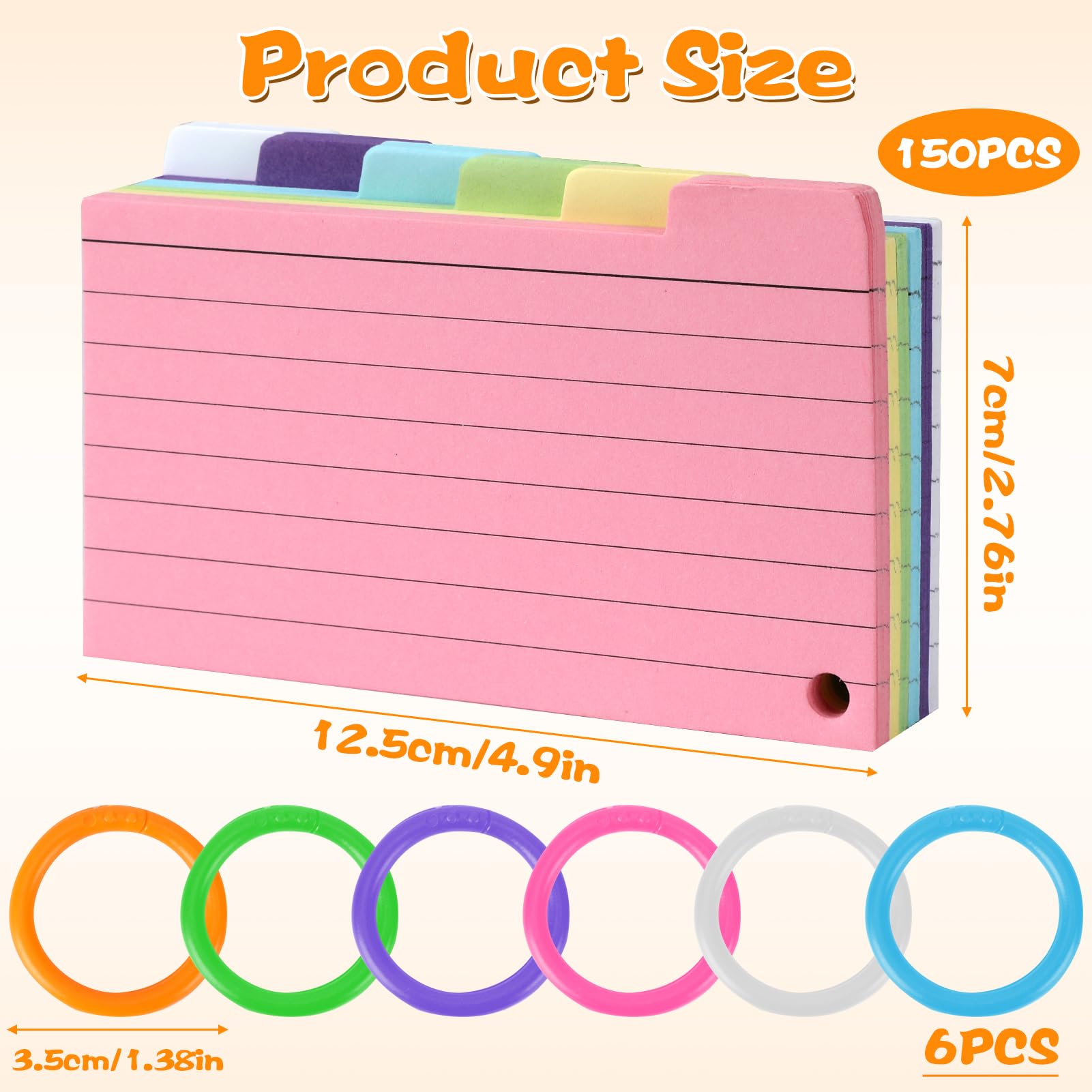 250 Pcs Flash Card Colorate, 13 x 8 cm Scheda Indice con Raccoglitore ad Anelli, Schedari a Righe per Riunioni D'ufficio, Apprendimento Scolastico, Memoria, Note Adesive(5 Colori