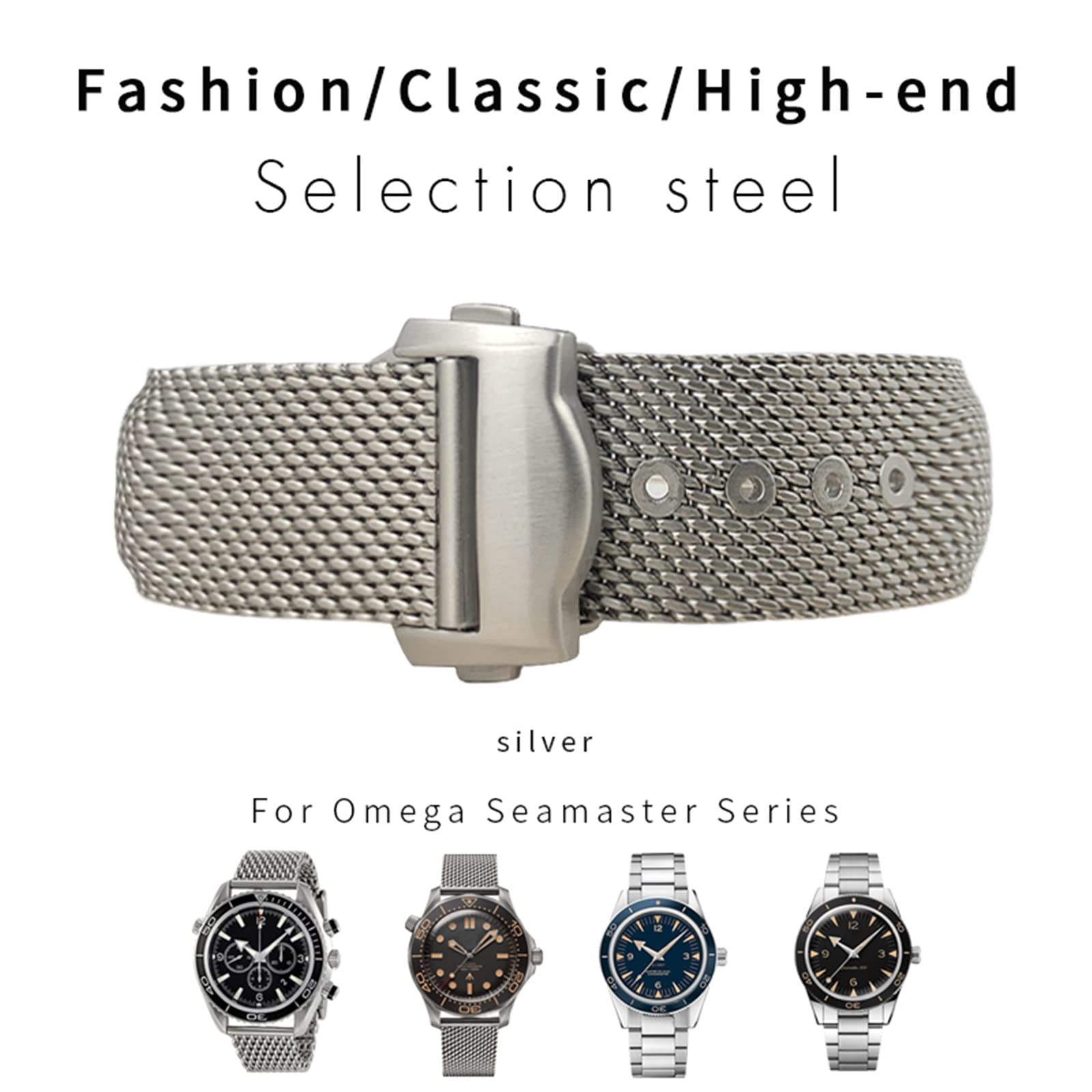 Paski do zegarków ze stali nierdzewnej 316L 20 mm pasek do zegarka Omega 007 Seamster 300 Siver metalowy tkany pasek do zegarka