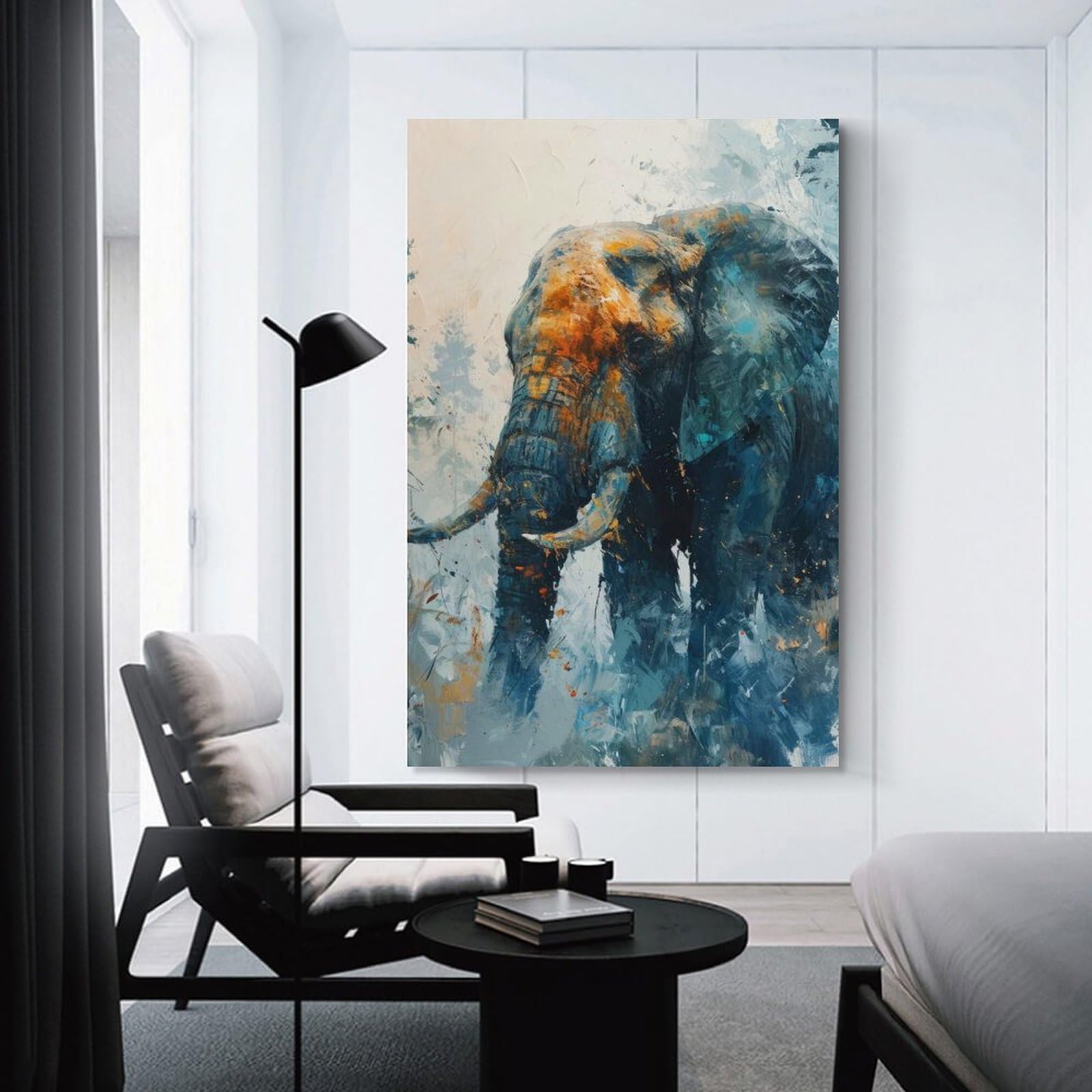 Junmoney Elephant in Blue Forest Room Decor Wall Art 16x24inch(40x60cm), for Bedroom, Guest Room Or Reading Nook, An Easy Wall Refresh for Bedrooms