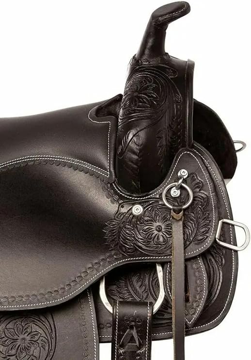 Leather Western Saddles Combo Tack Set | Barrel Racing Horse Saddle | Black Floral Tooled Leather English Saddle | Western Saddle for Horse | Lightweight Equestrian Horse Tack Set