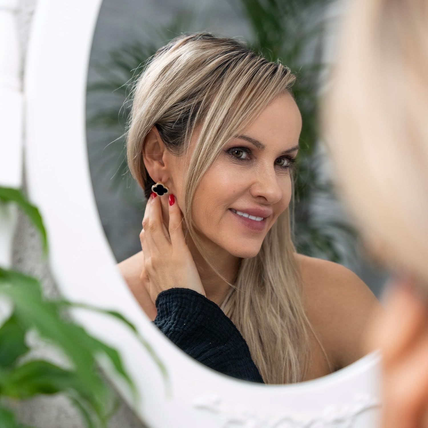 Four Leaf Clover Earrings 18K Gold Plated with Black Agate or White Shell | Mother of Pearl & Cubic Zirconia | Classic English Lock | Tarnish-Resistant Jewelry for Women - Image 5