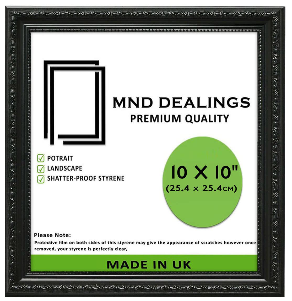 Mnd Dealings Black Antique Vintage Ornate Shabby Chic 10X10 (25.4X25.4 Cm) Poster Frame| Various Sizes Frame For Wall Gallery Art Photo Frames Display |For Gift Sleek Home Décor