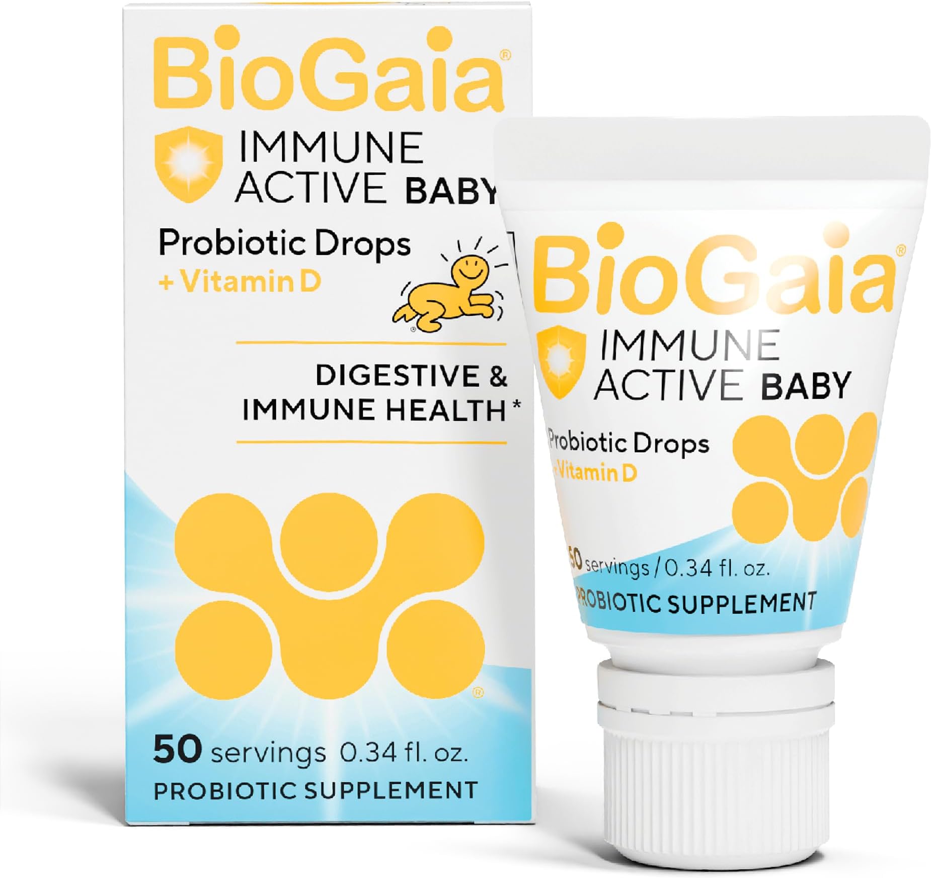BioGaia Immune Active Baby Probiotic Drops + Vitamin D | for Babies & Toddlers 0-36 Months | Supports Digestive & Immune Health | Allergen, Dairy, Soy & Gluten Free | 50 Day Supply