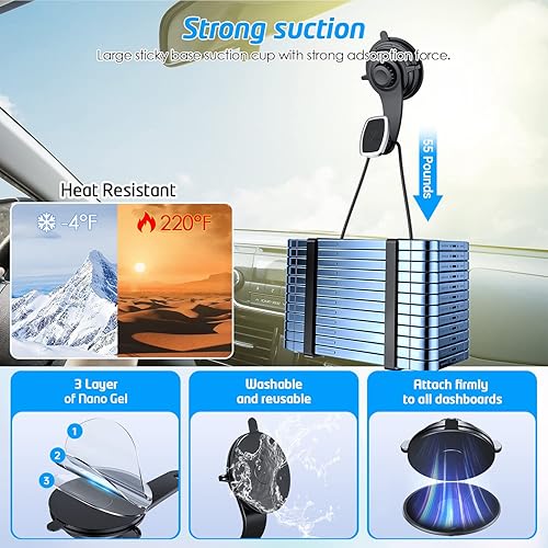 Miniatura 4 de WixGear Soporte magnético universal para tablero de instrumentos para automóvil, para teléfonos celulares y mini tabletas con fuerte bloqueo de
