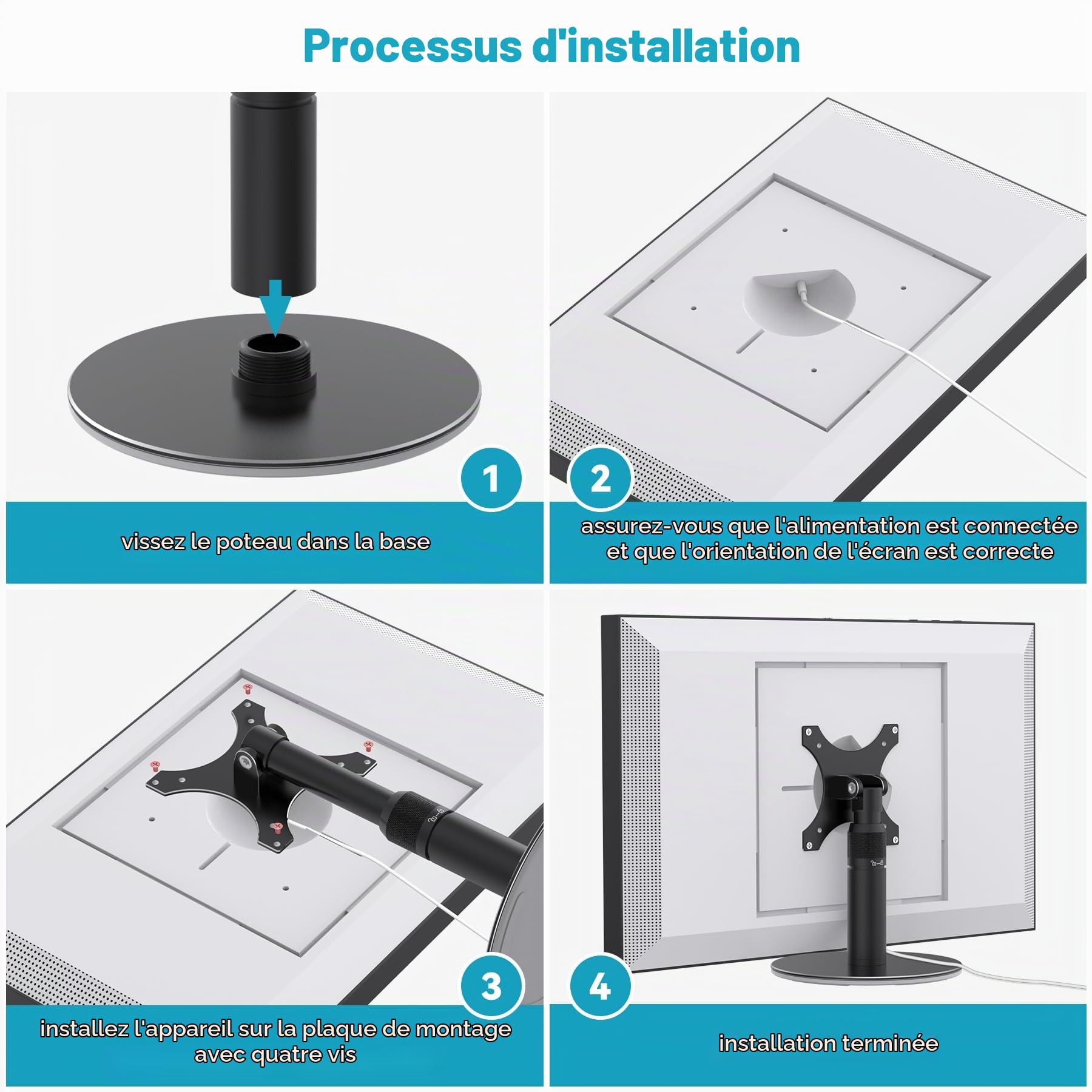 Support pivotant et inclinable de qualité supérieure pour spectacle 15/21, aluminium noir mat de qualité aéronautique réglable, 15 supports, hauteur réglable de 6,3 à 9,5 pouces, aucun outil