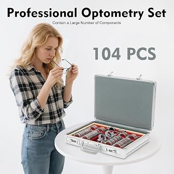 104 Pcs Optical Trial Lens, Precise Trial Lenses Set for Optometry Lens Case Trial with Glasses Professional Trial Lens, Silver Colored Box