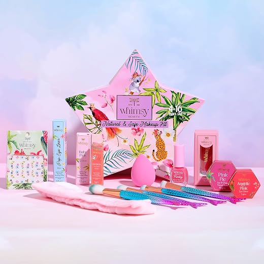 Whimsy Beauty Organic &amp; Safe Blossom Makeup Kit| Safe, Non-Toxic Beauty Set for Girls &amp; Teens |Eye Glitter, Lip Cheek Tin...