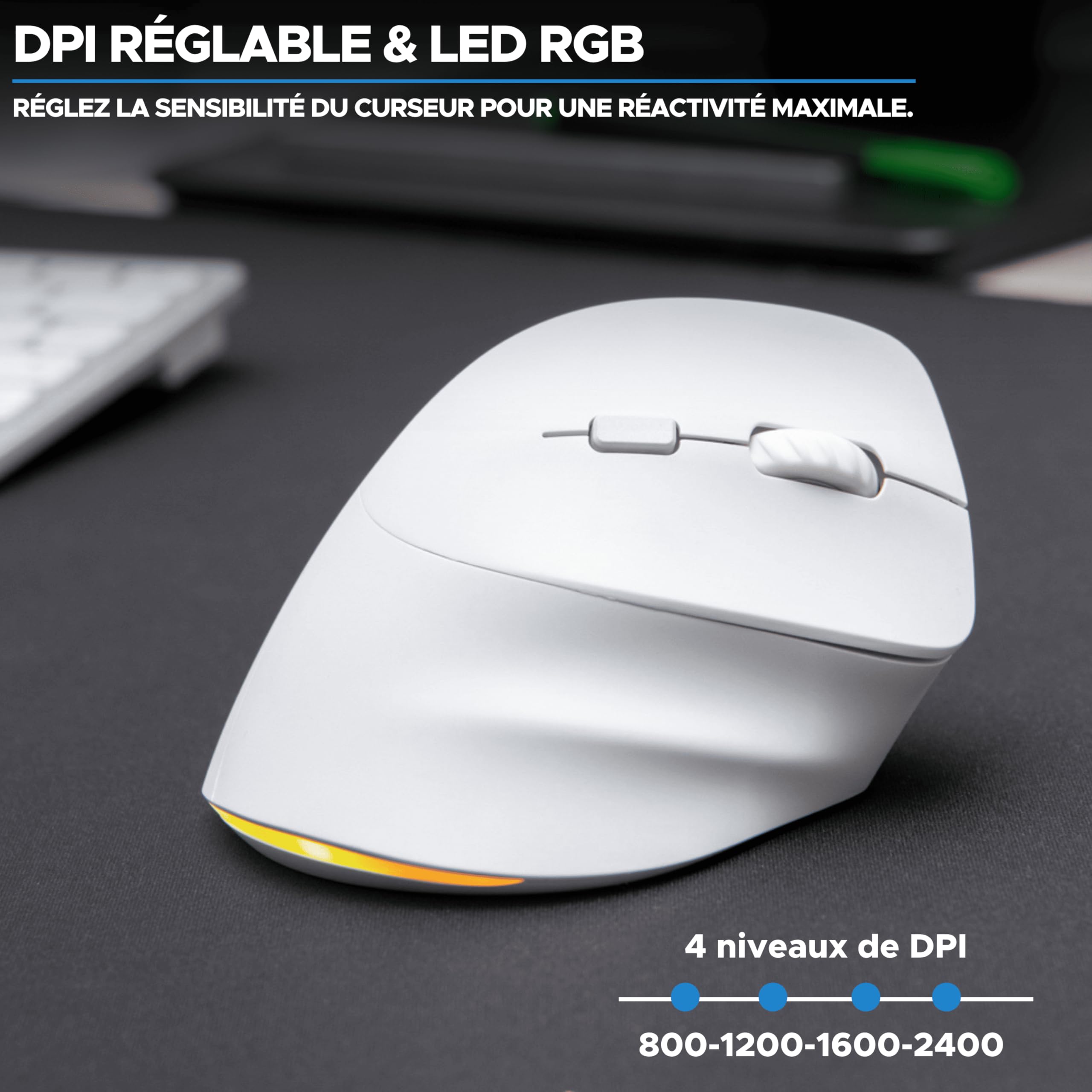 Bluestork - Ergonomiczna mysz bezprzewodowa, połączenie 2,4 Ghz + Bluetooth, 800-2400 DPI, 6 przycisków, LED RGB - ergonomiczna mysz pionowa, zapobieganie bólom - PC, Mac, IPAD, tablet, praworęczny