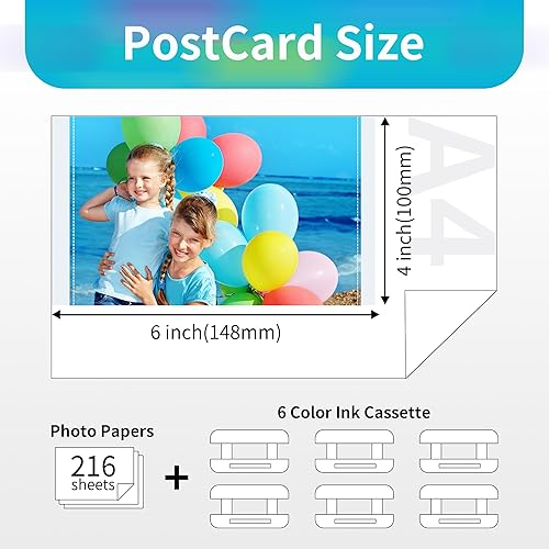 Miniatura 2 de Wonfoucs Paquete de 2 tintas y papel fotográfico compatibles con Canon Selphy KP-108IN KP108, incluye 6 tóneres + (4 x 6) 216 hojas de papel para