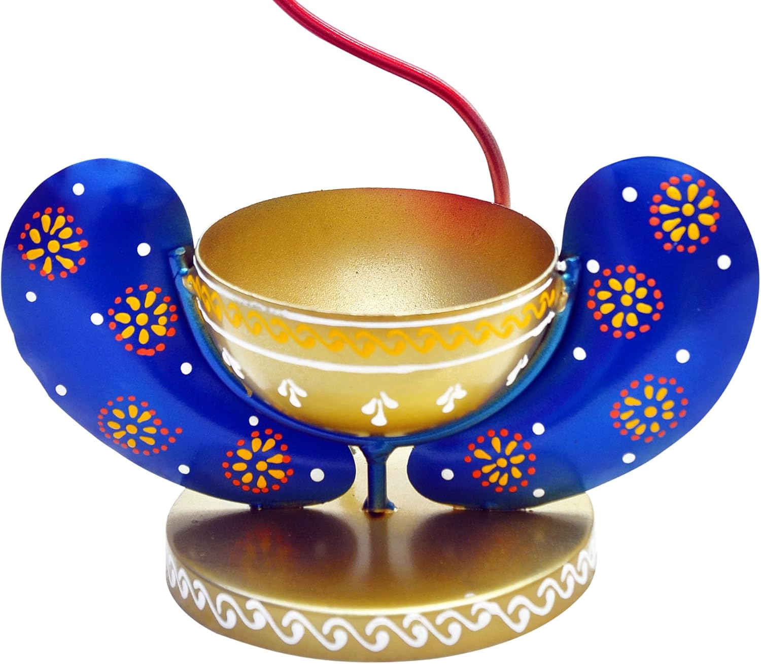 Ganeshji with Diya and Tea Light Holder- Pooja and showpiece for Home Decor | Ganesha Oil Diya with Base | Diyas for Puja | Ganesha Gifting (Red)