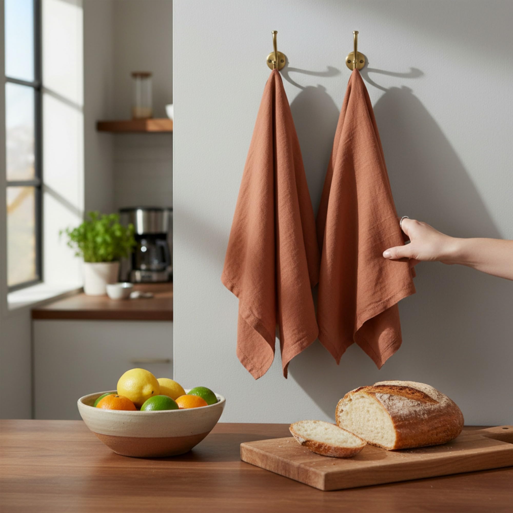 Set di 2 strofinacci da cucina in lino, 50 x 68 cm, 100% puro lino lavato con pietre e orlo a giorno, set da 2 pezzi