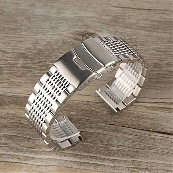メタル腕時計バンド 金属ベルト 腕時計バンドCurved Strap Watchband ウォッチストラップ22mm soildステンレス鋼の監視バンドメン用時計メタルストラップブレスレットクロック交換時計バンドラグジュアリーブレスレット 時計留め金 腕時計 ストラップ 時計 レディース メンズ 時計ブラシ Color : Silver, サイズ : 22mm