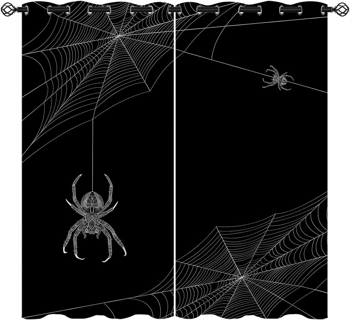 Scary Spider Web Blackout Curtains for Girls Boy Home Decor, Halloween Trick Or Treat Spooky Grommet Thermal Insulated Drapes Darkening Window Curtain for Bedroom Living Room, 55 x 63 Inch