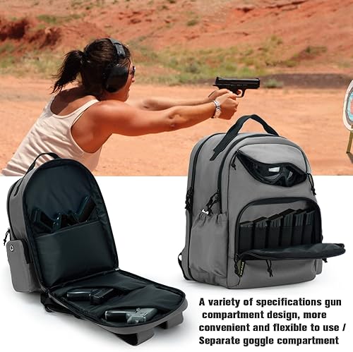 Miniatura 10 de VEAGIA Mochila táctica de rango para pistola, 4 estuches de pistola, bolsa de alcance de munición, bolsa de tiro oculta para tiro, mochila de