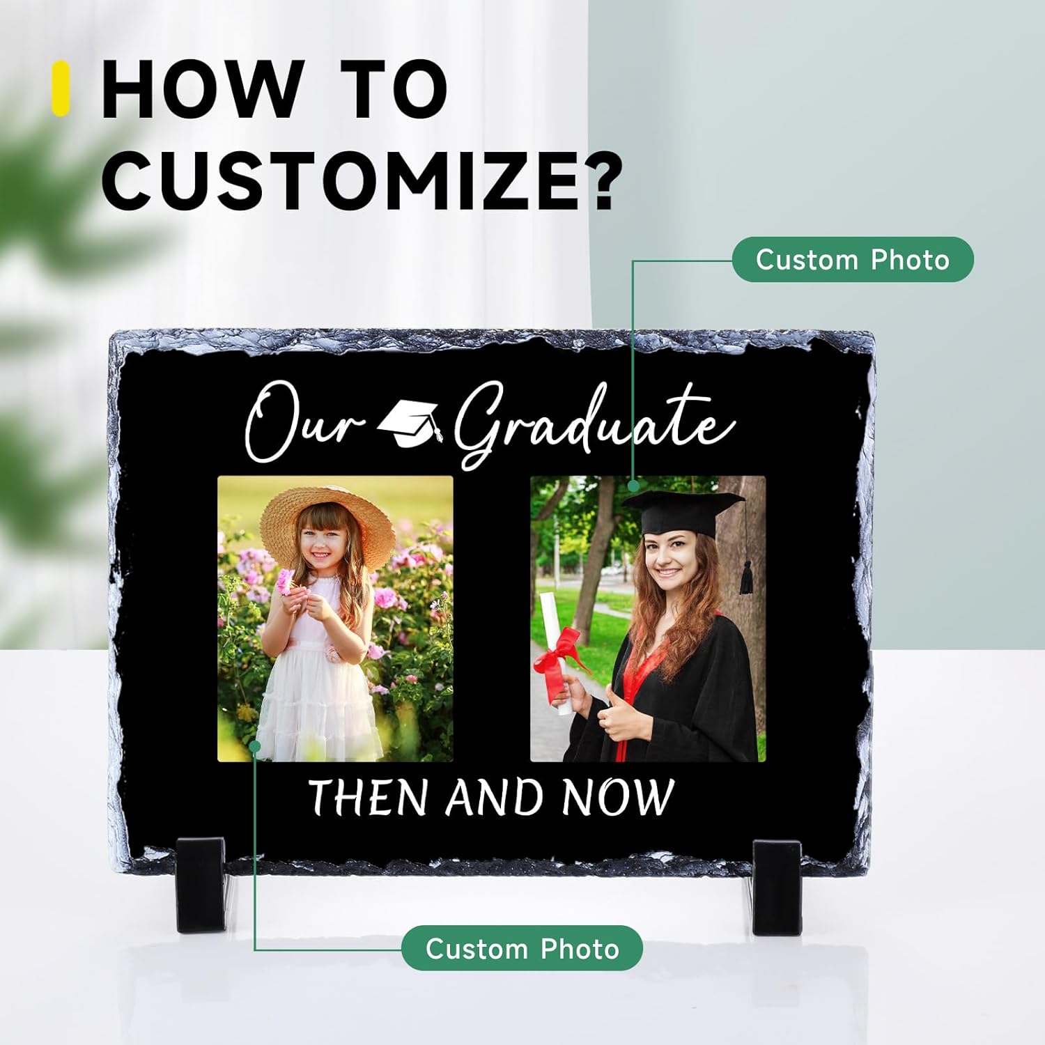 WACAR Personalized Graduate Picture Frame, Then and Now Custom Photo Frames with Text, Class of 2025 High School College Graduation present for Him Her, Customized Memorial Gifts for Graduates