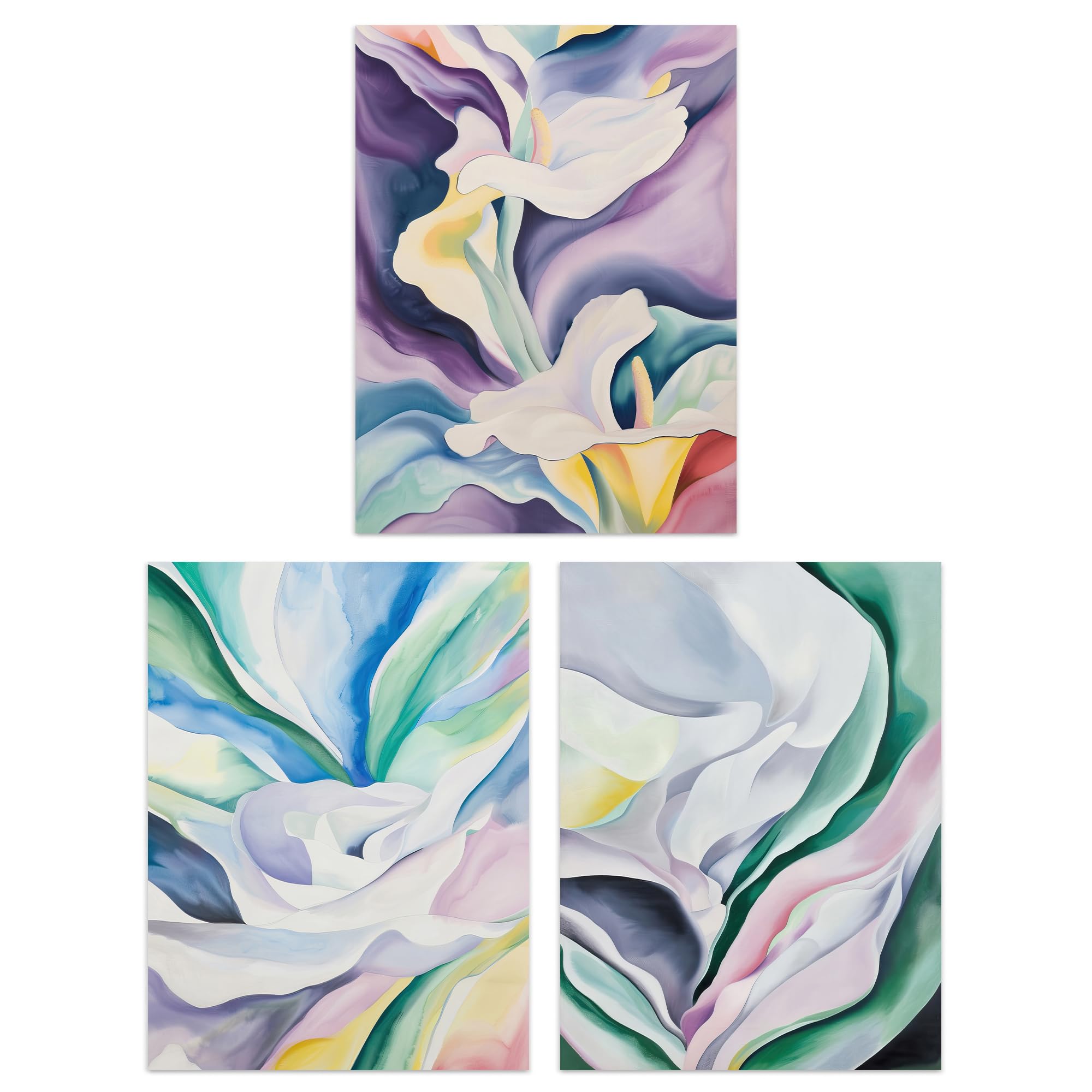 Artery8 Abstract Pastel Flowers - Set Of 3 Set Of 3 Abstract Flowers Pastel Colour Floral Living Room 12X16 Inch Wall Art Prints Pack