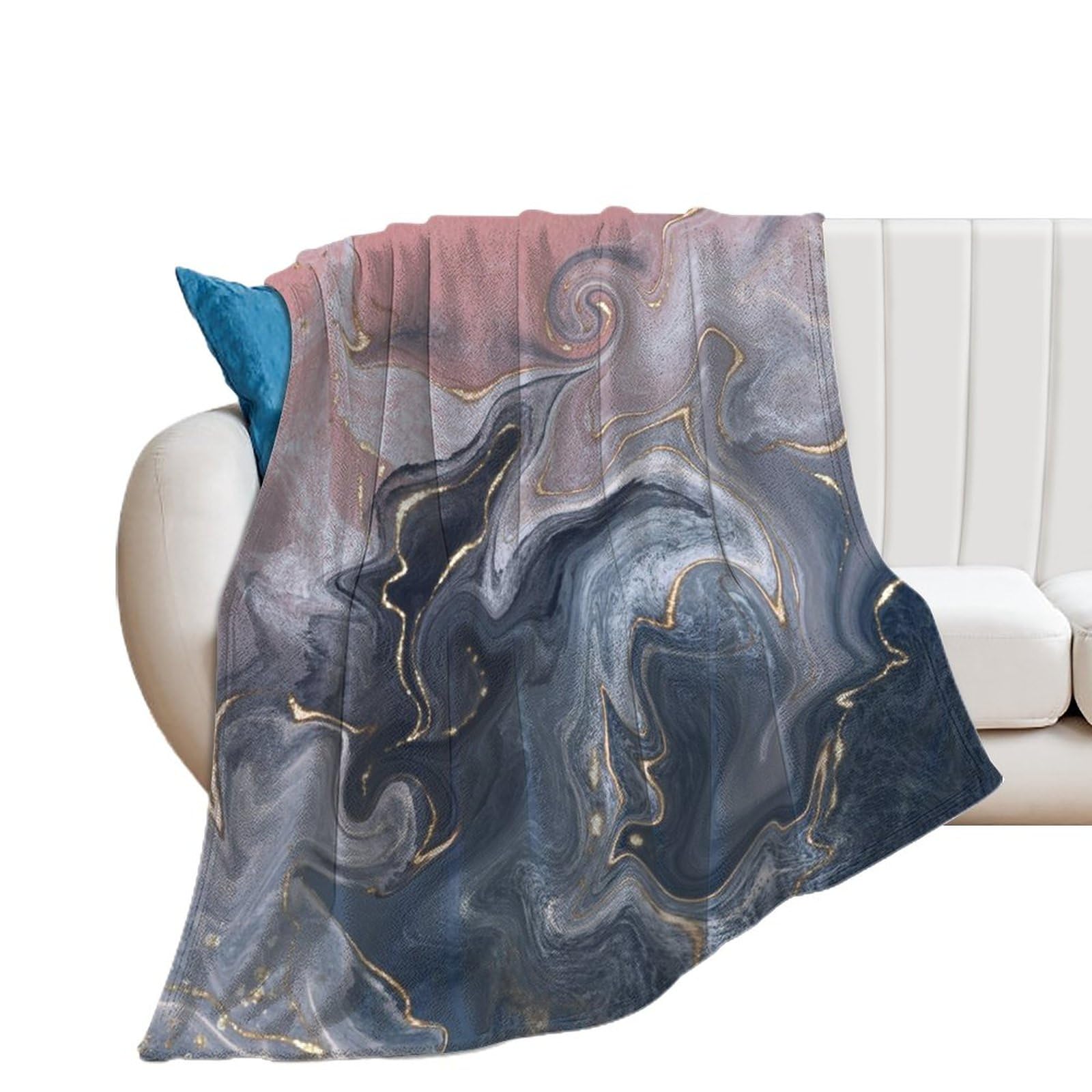 Manta de felpa, color rosa, negro, gris, mármol, suave, esponjosa, acogedora, manta de franela para todas las estaciones, para sofá cama, 60 x 80 pulgadas