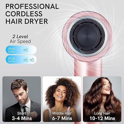 Miniatura 4 de Secador de pelo iónico inalámbrico con pantalla digital, secador de pelo de carga de 4 modos con boquilla magnética, secador de pelo de viaje para