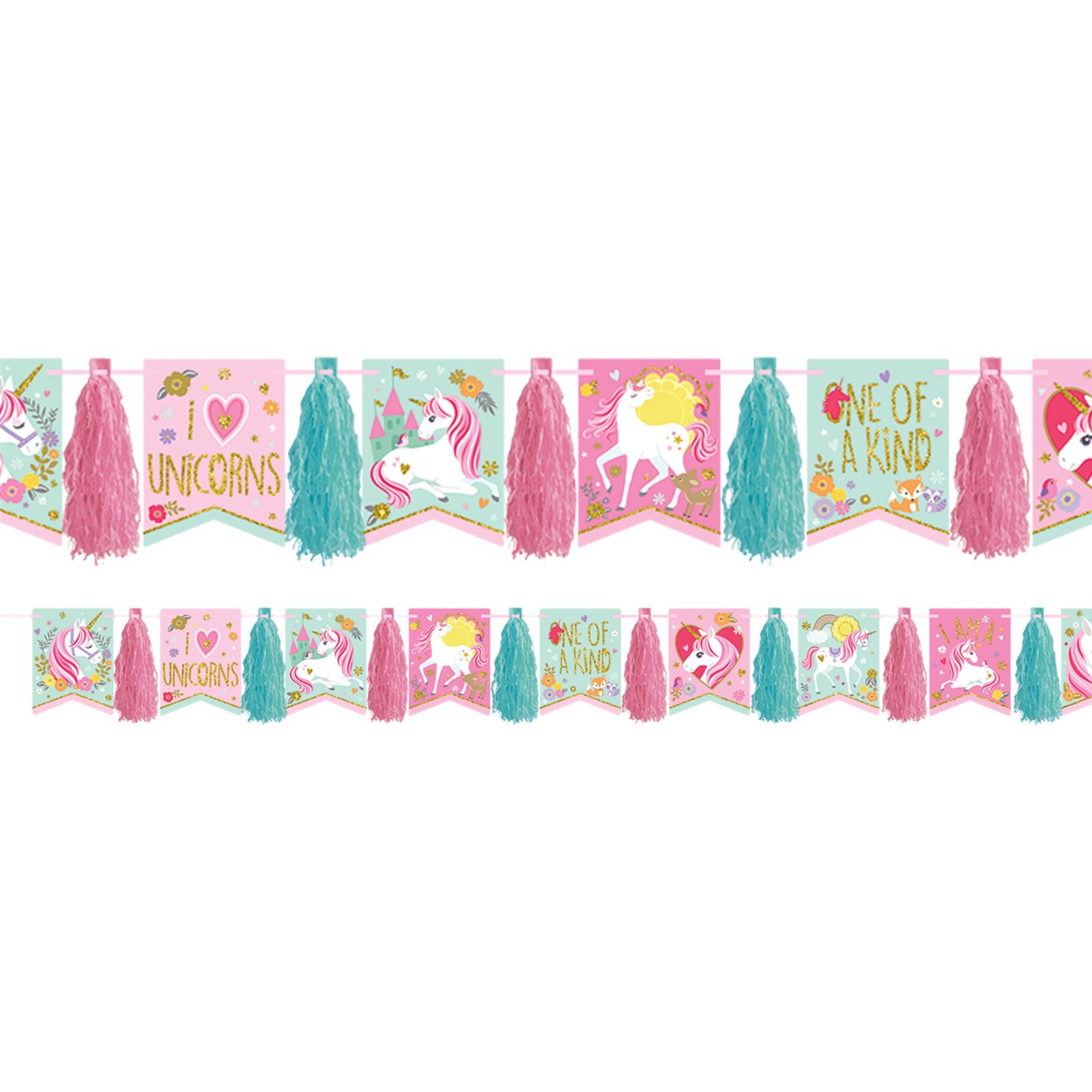 Amscan 221929 - Magical Unicorn Kids Birthday Glitter Tassel Garland Decoration - 3.04m