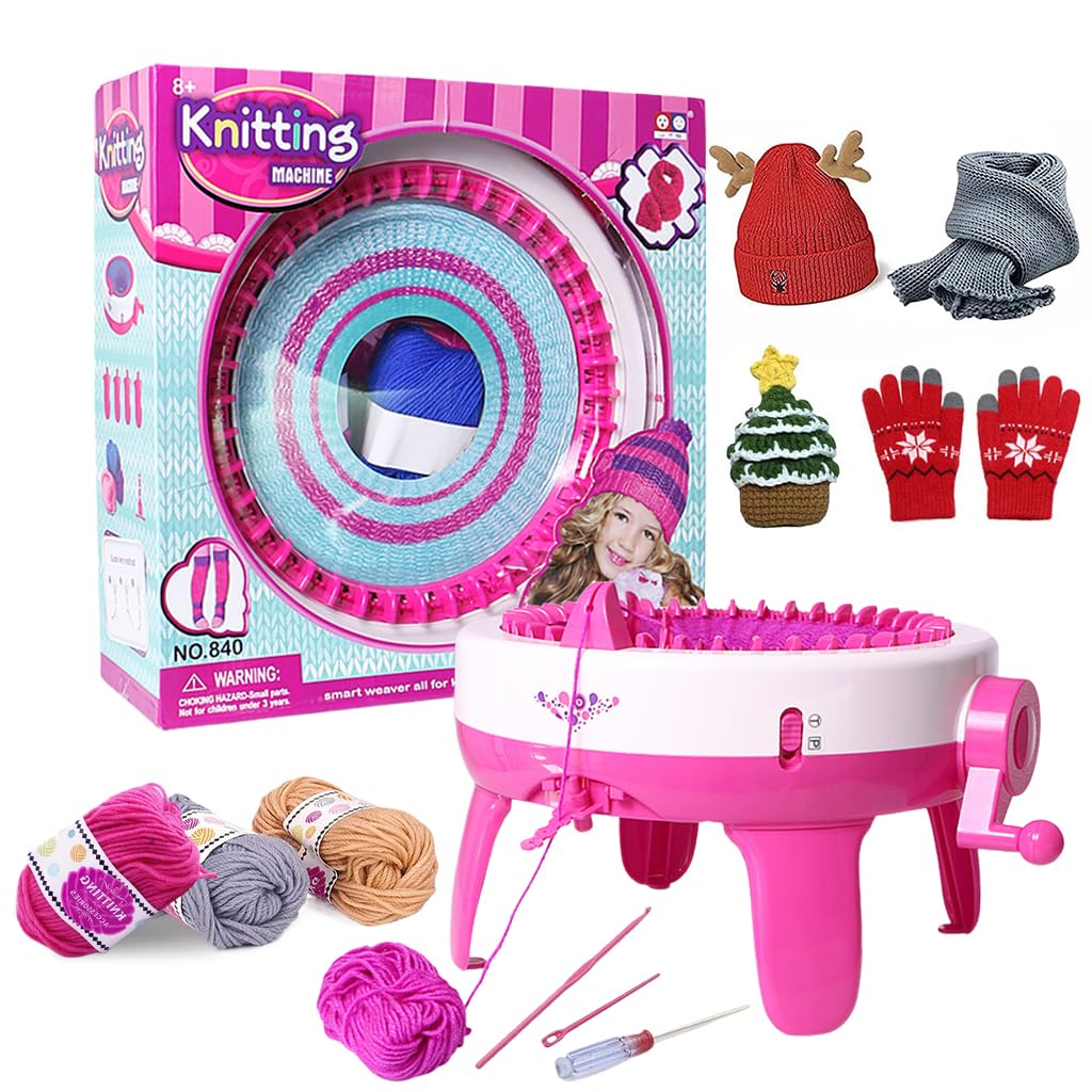 HASTHIP DIY Knitting Machine Set - 40-Stitch Loom With Wool Yarns, Tools, Needles for Hand Cranked Knitting and Crochet - Make Hats, Scarves - Multicolor