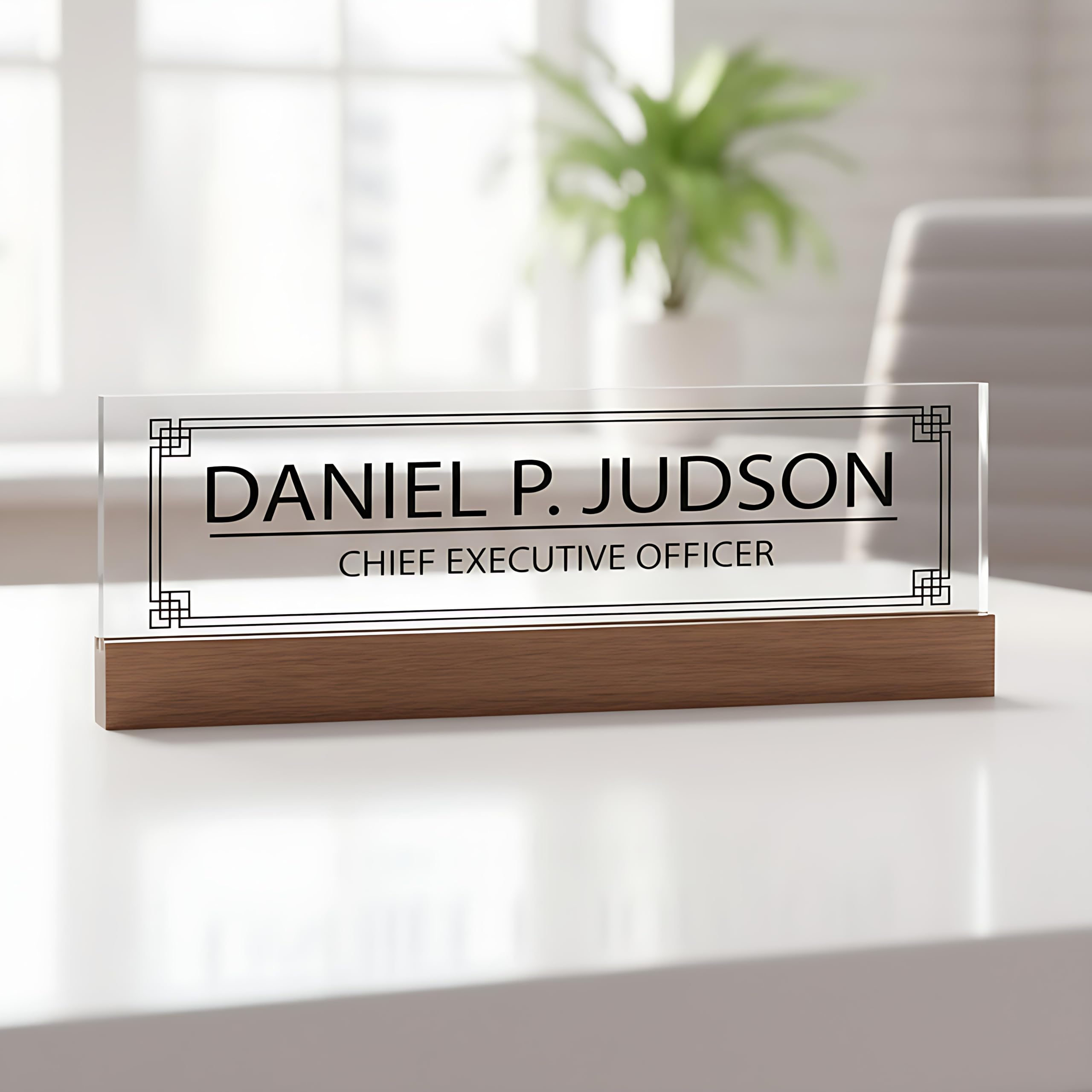 ARTBLOX | Office Personalized Name Plate Men Board Design On Clear Acrylic Glass for Desk with Business Card Holder